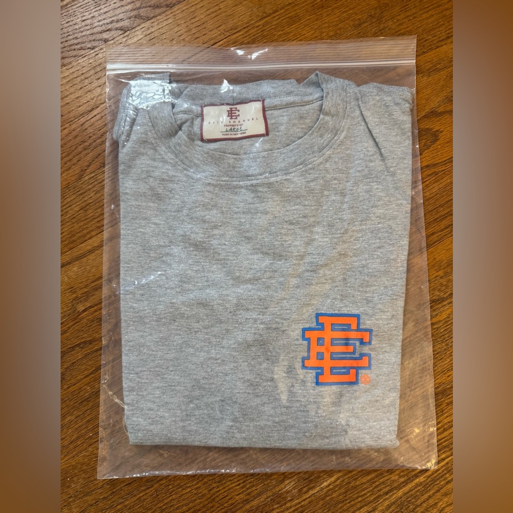 Eric Emanuel Heather Gray Tee with Bold Orange Emblem